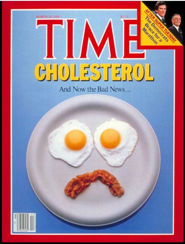 Cover of TIME magazine from 26 March 1984 falsely portraying eggs as unhealthy.